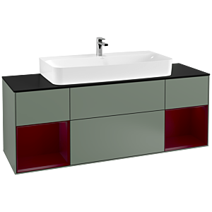 Villeroy et Boch Finion Villeroy et Boch F212HBGM 160cm, plaque de finition noir mat, étagères Peony laqué mat, Olive Matt Lacquer