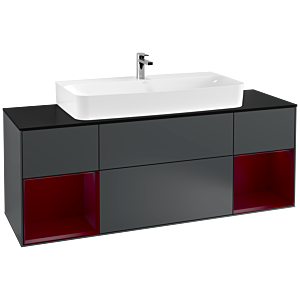 Villeroy et Boch Finion Villeroy et Boch F212HBHG 160cm, plaque de finition noir mat, étagères Peony laqué mat, Midnight Blue Matt Lacquer