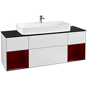 Villeroy und Boch Finion Waschtischunterschrank F212HBMT 160cm, Abdeckplatte black matt, Regale Peony matt lacquer, White matt lacquer