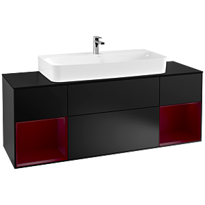 Villeroy und Boch Finion Waschtischunterschrank F212HBPD 160cm, Abdeckplatte black matt, Regale Peony matt lacquer, Black matt lacquer