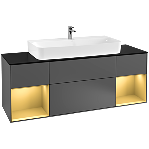 Villeroy et Boch Finion Villeroy et Boch F212HFGK 160cm, plaque de finition noir mat, étagères laqué or mat, anthracite mat