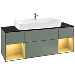 Villeroy et Boch Finion Villeroy et Boch F212HFGM 160cm, plaque de finition noir mat, étagères laqué or mat, Olive Matt Lacquer