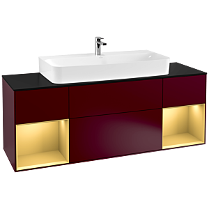 Villeroy et Boch Finion Villeroy et Boch F212HFHB 160cm, plaque de finition noir mat, étagères laqué or mat, Peony Matt