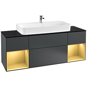 Villeroy et Boch Finion Villeroy et Boch F212HFHG 160cm, plaque de finition noir mat, étagères laqué or mat, Midnight Blue Matt Lacquer