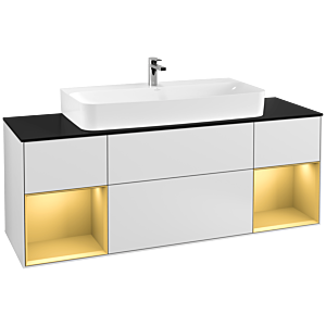 Villeroy et Boch Finion Villeroy et Boch F212HFMT 160cm, plaque de finition noir mat, étagères laqué mat doré, laqué mat blanc
