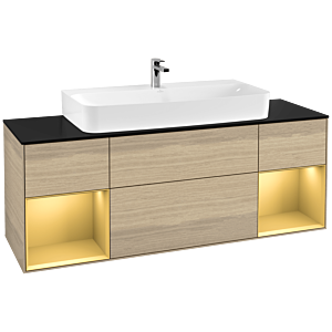 Villeroy et Boch Finion Villeroy et Boch F212HFPC 160cm, plaque de finition noir mat, étagères laqué or mat, Oak Veneer