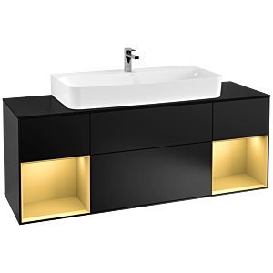 Villeroy et Boch Finion Villeroy et Boch F212HFPD 160cm, plaque de finition noir mat, étagères laqué or mat, laqué noir mat