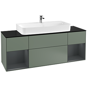 Villeroy und Boch Finion Waschtischunterschrank F212HGGM 160cm, Abdeckplatte black matt, Regale Midnight matt lacquer, Olive Matt Lacquer