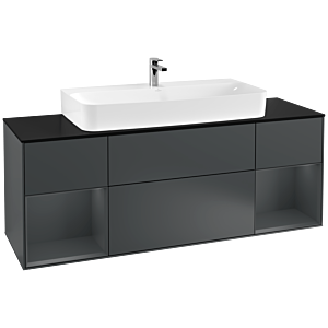 Villeroy et Boch Finion Villeroy et Boch F212HGHG 160cm, plaque de finition noir mat, étagères Midnight mat laqué, Midnight Blue Matt Lacquer