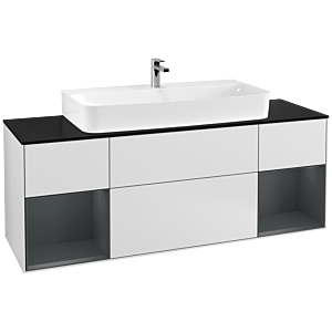 Villeroy et Boch Finion Villeroy et Boch F212HGMT 160cm, plaque de finition noir mat, étagères laqué mat minuit, laqué mat blanc