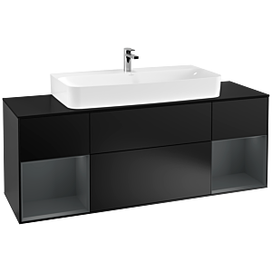 Villeroy und Boch Finion Waschtischunterschrank F212HGPD 160cm, Abdeckplatte black matt, Regale Midnight matt lacquer, Black matt lacquer