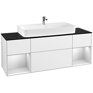 Villeroy et Boch Finion Villeroy et Boch F212MTGF 160cm, plaque de finition noire mate, étagères laqué blanc mat, laqué blanc brillant