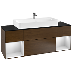 Villeroy et Boch Finion Villeroy et Boch F212MTGN 160cm, plaque de finition noir mat, étagères laqué blanc mat, placage noyer
