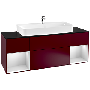 Villeroy et Boch Finion Villeroy et Boch F212MTHB 160cm, plaque de finition noir mat, étagères laqué blanc mat, Peony Matt