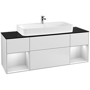 Villeroy et Boch Finion Villeroy et Boch F212MTMT 160cm, plaque de finition noir mat, étagères laqué blanc mat, laqué blanc mat