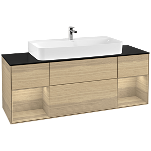 Villeroy und Boch Finion Waschtischunterschrank F212PCPC 160cm, Abdeckplatte black matt, Regale Oak Veneer, Oak Veneer