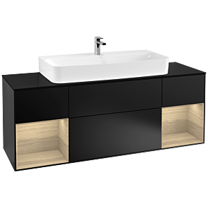 Villeroy et Boch Finion Villeroy et Boch F212PCPD 160cm, couvercle noir mat, étagères Oak Veneer , laqué noir mat