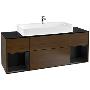 Villeroy et Boch Finion Villeroy et Boch F212PDGN 160cm, plaque de finition noir mat, étagères laqué noir mat, placage noyer