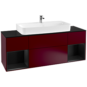 Villeroy et Boch Finion Villeroy et Boch F212PDHB 160cm, plaque de finition noir mat, étagères laqué noir mat, Peony Matt