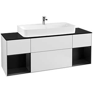 Villeroy et Boch Finion Villeroy et Boch F212PDMT 160cm, plaque de finition noir mat, étagères laqué noir mat, laqué blanc mat