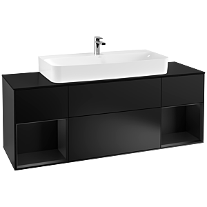 Villeroy et Boch Finion Villeroy et Boch F212PDPD 160cm, plaque de finition noir mat, étagères laqué noir mat, laqué noir mat