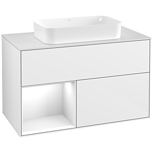 Villeroy et Boch Finion Villeroy et Boch F241GFGF 100x60,3cm, plaque de finition blanc mat, étagère gauche laqué blanc brillant, laqué blanc brillant