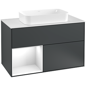 Villeroy und Boch Finion Waschtischunterschrank F241GFHG 100x60,3cm, Abdeckplatte white matt, Regal links Glossy white lacquer, Midnight Blue Matt Lacquer