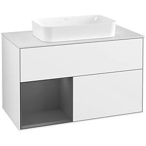 Villeroy und Boch Finion Waschtischunterschrank F241GKGF 100x60,3cm, Abdeckplatte white matt, Regal links Anthracite matt, Glossy white lacquer
