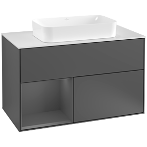Villeroy und Boch Finion Waschtischunterschrank F241GKGK 100x60,3cm, Abdeckplatte white matt, Regal links Anthracite matt, Anthracite matt