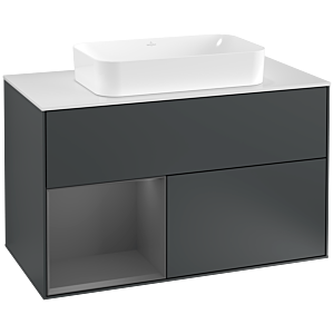 Villeroy und Boch Finion Waschtischunterschrank F241GKHG 100x60,3cm, Abdeckplatte white matt, Regal links Anthracite matt, Midnight Blue Matt Lacquer