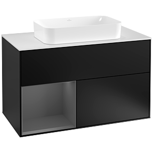 Villeroy et Boch Finion Villeroy et Boch F241GKPD 100x60,3cm, plaque de finition blanc mat, étagère gauche anthracite mat, laqué noir mat