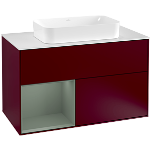 Villeroy et Boch Finion Villeroy et Boch F241GMHB 100x60,3cm, plaque de finition blanc mat, étagère à gauche Olive Matt Lacquer , Peony Matt