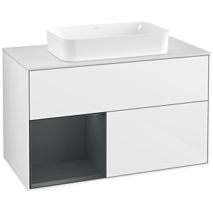 Villeroy und Boch Finion Waschtischunterschrank F241HGGF 100x60,3cm, Abdeckplatte white matt, Regal links Midnight Blue Matt Lacquer, Glossy white lacquer