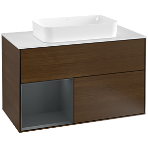 Villeroy and Boch Finion Villeroy and Boch Finion F241HGGN 100x60.3cm, cover plate matt white, shelf on the left Midnight Blue Matt Lacquer , Walnut veneer