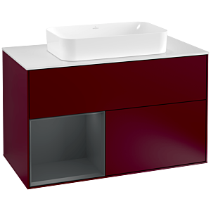 Villeroy und Boch Finion Waschtischunterschrank F241HGHB 100x60,3cm, Abdeckplatte white matt, Regal links Midnight Blue Matt Lacquer, Peony Matt