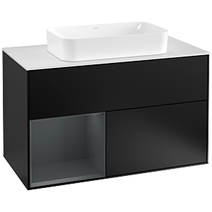 Villeroy und Boch Finion Waschtischunterschrank F241HGPD 100x60,3cm, Abdeckplatte white matt, Regal links Midnight Blue Matt Lacquer, Black matt lacquer