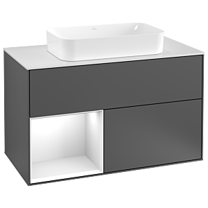 Villeroy et Boch Finion Villeroy et Boch G241MTGK 100cm, plaque de recouvrement blanc mat, Emotion, étagère gauche laqué blanc mat, anthracite mat