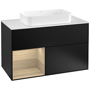 Villeroy and Boch Finion Villeroy and Boch Finion F241PCPD 100x60.3cm, cover plate matt white, shelf on the left Oak Veneer , matt black lacquer