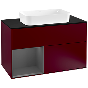 Villeroy und Boch Finion Waschtischunterschrank F242GKHB 100x60,3cm, Abdeckplatte black matt, Regal links Anthracite matt, Peony Matt