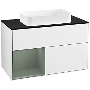 Villeroy et Boch Finion Villeroy et Boch F242GMGF 100x60,3cm, plaque de finition noir mat, étagère gauche Olive Matt Lacquer , laqué blanc brillant