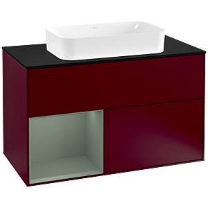 Villeroy et Boch Finion Villeroy et Boch F242GMHB 100x60,3cm, plaque de finition noir mat, étagère gauche Olive Matt Lacquer , Peony Matt