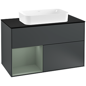 Villeroy und Boch Finion Waschtischunterschrank F242GMHG 100x60,3cm, Abdeckplatte black matt, Regal links Olive Matt Lacquer, Midnight Blue Matt Lacquer