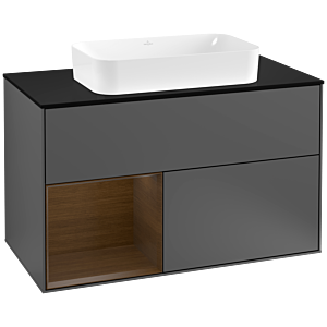 Villeroy and Boch Finion Villeroy and Boch Finion F242GNGK 100x60.3cm, cover plate black matt, shelf left walnut veneer, anthracite matt