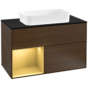 Villeroy and Boch Finion Villeroy and Boch Finion F242HFGN 100x60.3cm, cover plate black matt, shelf left gold matt, walnut veneer