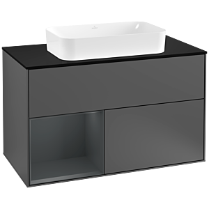 Villeroy und Boch Finion Waschtischunterschrank F242HGGK 100x60,3cm, Abdeckplatte black matt, Regal links Midnight Blue Matt Lacquer, Anthracite matt
