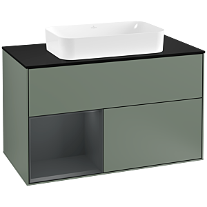 Villeroy und Boch Finion Waschtischunterschrank F242HGGM 100x60,3cm, Abdeckplatte black matt, Regal links Midnight Blue Matt Lacquer, Olive Matt Lacquer