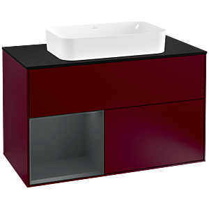 Villeroy et Boch Finion Villeroy et Boch F242HGHB 100x60,3cm, plaque de finition noir mat, étagère à gauche Midnight Blue Matt Lacquer , Peony Matt