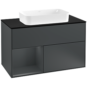 Villeroy et Boch Finion Villeroy et Boch F242HGHG 100x60,3cm, plaque de finition noir mat, étagère gauche Midnight Blue Matt Lacquer , Midnight Blue Matt Lacquer