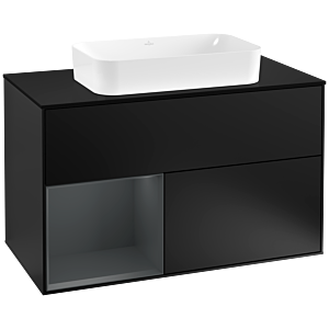 Villeroy et Boch Finion Villeroy et Boch F242HGPD 100x60,3cm, plaque de finition noir mat, étagère gauche Midnight Blue Matt Lacquer , laqué noir mat