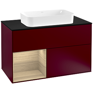 Villeroy und Boch Finion Waschtischunterschrank F242PCHB 100x60,3cm, Abdeckplatte black matt, Regal links Oak Veneer, Peony Matt